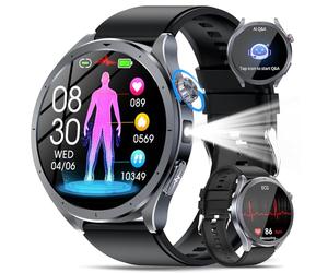 YUPENG 2026 IA Montre Connectée Homme avec ChatGPT/ECG+HRV/IMC, 1.53" Smartwatch avec 5.4BLE Appel Bluetooth/LED Lampe, 24H Τе ѕіо Αrтérіеllе/Sommeil Monitor/Fréquence Cardiaque, Android iOS