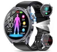 YUPENG IA Montre Connectée Homme avec ChatGPT/ECG+HRV/IMC, 1.53" Smartwatch avec Fonction Téléphone/LED Lampe, 24H Τе ѕіо Αrтérіеllе/Sommeil Monitor/Fréquence Cardiaque, Android iOS