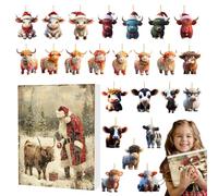 yupeuooe Noël | Vache Highland 24 jours Décorations de Noël, compte à rebours, pour, parents, famille