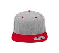 Yupoong Flexfit Unisex Kappe Classic Snapback 2-Tone, zweifarbige blanko Cap mit geradem Schirm, One Size Einheitsgröße für Männer und Frauen, Farbe heather/red
