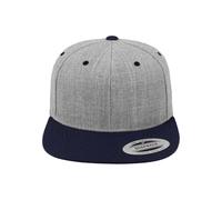 Yupoong Flexfit Unisex Kappe Classic Snapback 2-Tone, zweifarbige blanko Cap mit geradem Schirm, One Size Einheitsgröße für Männer und Frauen, Farbe heather/navy