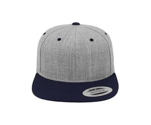 Yupoong Flexfit Unisex Kappe Classic Snapback 2-Tone, zweifarbige blanko Cap mit geradem Schirm, One Size Einheitsgröße für Männer und Frauen, Farbe heather/navy