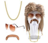 YUPZAR 1 Ensemble de Perruque et accessoires année 80/année 70/Mulet/Soirée Déguisée, Style/Idole/Mulet/Musicien/Chanteur/Rock/Des 80s Perruque - Costume Carnaval/Halloween/Cosplay