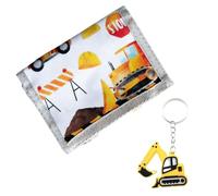 YUPZAR Portefeuille pour Enfants,Thème Excavatrice pour Enfants - avec Cordon+Trousseau de Clés, Pliable avec Fente pour Documents et Cartes (Jaune)