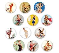 Yuqilin 12 Pièces Aimant Frigo,Filles Sexy Verre Magnet Frigo Set Enfants 3D Aimants Tableau Magnétique Aimant Rond Frigo Decoratif Rétro 30 MM,pour Tableaux Blancs Réfrigérateurs Photos（D）
