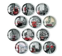 Yuqilin 12 Pièces Aimant Frigo，Ville Verre Magnet Frigo Enfants 3D Aimants Tableau Magnétique Aimant Rond Frigo Decoratif Rétro 30 MM，pour Tableaux Blancs Réfrigérateurs Photos（B）