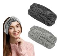 Yuqilin 2 Pièces Bandeau Cheveux Femme Hiver, Douillet et Élastique, Pour Courir Skier Aptitude Garder au Chaud (Gris Foncé/Gris Clair)