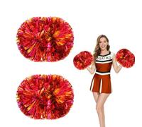Yuqilin 2 Pièces Pompom Girl Pompom，Métal Pompon Cheerleader Pétillant Cheerleading Pompons Équipes Sportives Pompon Cheerleader，pour Compétition Sportive Esprit D'Équipe（Or+Rouge）