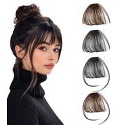 Yuqilin 4 Piezas Flequillo Postizo,Pelucas Mujer Flequillos Postizos pelo Natural Clip Tener Patillas Flequillo Sin Patillas Flequillo(Negro,Marrón Claro)