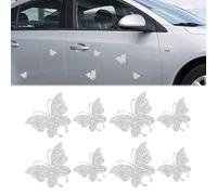 Yuqilin 8 Pièces Autocollants Décoratifs Papillons, Papillon Decoration Voiture Stickers, Papillon Strass Autocollant, Personnalisé Sticker pour Voitures, Tasses, Ordinateurs (Argent)