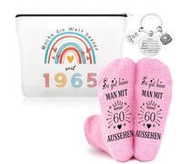Yuqilin Ensemble 3 Pièces Anniversaire 60 Ans Femme 1965 Trousse Maquillage + 1 Paire de Chaussettes Drôle + 1 Pendentif Cadeaux Anniversaire Femme pour Mère Petite Amie Epouse Meilleure Amie (1965)