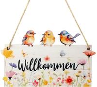 Yuqilin Panneau de Bienvenue Porte D'entrée,Bois à Suspendre Décoration Porte D'entrée Welcome Décoration Murale Extérieure Bienvenue Couronne Porte Plaque,pour Jardin D'Entrée Derrière(12 * 20 CM)