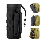 Yuqilin Poche Bouteille Molle,Pochette Tactique Bouteille d'eau Militaire Molle Poches Sac Dos Randonnée Porte Gourde Tactique Réglable Porte Étanche avec Cordon Serrage,pour Camping Randonnée(Noir)