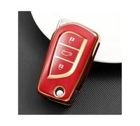 YUQUDGELKY pour Toyota pour Aygo pour Yaris pour Highlander pour Camry pour Keychain 2 3 Boutons Coque Clé Voiture TPU Housse Porte-clés(Rouge,3 Button)