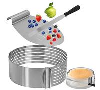 Yuragim 3pcs Cercle a Patisserie Reglable, Grattoir à Pâte, Couteau à Gateau, Réglable Couche de Moule à Cake, Réglable Couche de Moule en Acier Inoxydable Mousse Dessert Gâteau Slicer Kit