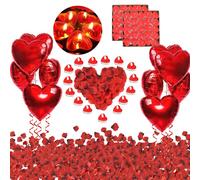 Yuragim Bougies Romantiques et Pétales, Romantique Décorations Set 50 Bougies en Forme de Coeur+1000 Pétales de Rose Rouges en Soie+10 Ballons Coeur Rouges, pour Mariage, Saint Valentin et Fiançailles
