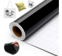 Yuragim Cricut Rouleau Vinyle Thermocollant Noir, 30,5 x 500 cm Vinyle Adhésif Permanent pour Cricut, Silhouette Cameo, Film Autocollant Flex Thermocollant pour Tissus, Cadeaux de Bricolage, Mug