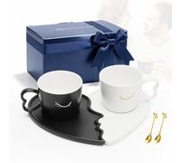 Yuragim Ensemble de Tasses à Café Pour Couples, Tasses Qui S'Embrassent CéRamique avec Soucoupe & CuillèRes, Cadeau pour Fiançailles, Mariage, D'Anniversaire, Fête Prénuptiale, Mariée et Marié, Femmes