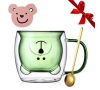 Yuragim Jolies tasses à café Ours - Double paroi isolée - Tasse à expresso Kawaii - Verres à thé avec anse + cuillère + dessous de verre - Cadeau pour femme - Idées de Noël - Cadeau d'anniversaire