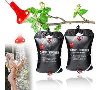 Yuragim Lot de 2 Sacs de Douche Solaires de 20 l - Sac de Douche Solaire Portable - Chauffage Mobile - Sac de Douche pour Extérieur, Camping, Randonnée - avec Pommeau de Douche, Tuyau et Corde