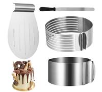 Yuragim Lot de 4 Cercle à Pâtisserie Réglable - Cadre à Gâteaux Extensible en Acier Inoxydable Ø 16-30 cm et Rond Ø 24-30 cm - Pelle à Tarte - Aide à la Découpe de Tartes - Accessoires de Pâtisserie