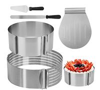 Yuragim Lot de 5 Outils de découpe pour Fond de gâteau + Anneau à Tarte réglable + Couteau à Tarte Long + Pelle à Tarte en Acier Inoxydable - Accessoires de pâtisserie - pour la Maison et la Cuisine
