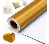 Yuragim Rouleau Vinyle Thermocollant Or Mat, 30,5 x 500 cm Vinyle Adhésif Permanent pour Cri-cut,Silhouette Cameo,Film Autocollant Flex Thermocollant pour Tissus, Vêtements, Cadeaux de Bricolage, Mug