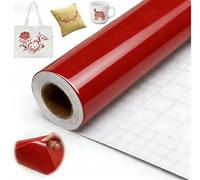 Yuragim Rouleau Vinyle Thermocollant Rouge, 30,5 x 500 cm Vinyle Adhésif Permanent pour Cri-cut, Silhouette Cameo, Film Autocollant Flex Thermocollant pour Tissus, Vêtements, Cadeaux de Bricolage, Mug