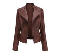 YURCI Veste De Mode Vintage pour Femme, Veste De Moto Courte Texturée En Simili Cuir, Chemises De Motard De Moto, Blazer Coupe Ample Avec Manches Longues, Veste Décontractée Zippée
