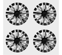 Yurefax Lot de 4 enjoliveurs roue 15 pouces, noir brillant avec insert gris Cache-moyeu de roue en alliage pour automobile