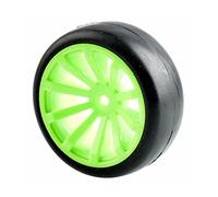 Yurefax Lot de 4 pneus Course Plats avec décalage Roue 6 mm, for HSP, for HPI, 1.10 Voiture Tout-Terrain Pneus pour Voitures télécommandées(Green Wheel)