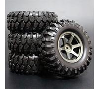 Yurefax Lot de 4 pneus voiture tout-terrain 1/10 1,9 pouces en caoutchouc super doux 96 mm avec jante métal, for Tamiya, CC01 D90 110 Ensemble de remplacement de pneus de voiture Rc(Braun)