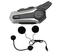 Yurhuit Interphone de Casque de Moto Bluetooth Appairage Universel Casque D'Interphone CNC RéDuction de Bruit pour Demi-Casque Argent
