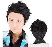 YURI!!! on ICE Katsuki Yuri Black Short Wig Cosplay Pale hair Slicked-back Cosplay Synthetic Hair + Wig Cap