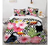 YURKO 155X220 Cm Housse De Couette 220 X 155 avec 2 Taies d'oreiller 65X65Cm Pas De Repassage Tropical Tropicale Tropique Jungle Tropicale Forêt Parure De Lit 1 Personne Polyester Coton