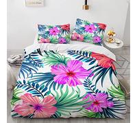 YURKO 200 X 200 Cm Housse Couette 2 Personnes Pas De Repassage Tropical Tropicale Tropique Jungle Tropicale Forêt Parure De Lit 200X200 Enfant Fille Polyester Coton avec 2 Taies d'oreiller 65X65Cm