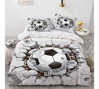 YURKO 200 X 200 Cm Parure De Lit Garcon Pas De Repassage Foot Football Parure De Lit 200X200 Adulte Polyester Coton avec 2 Taies d'oreiller 65X65Cm