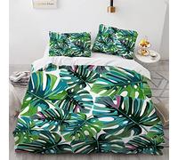 YURKO 220 X 240 Cm Parure De Lit 220X240 Adulte avec 2 Taies d'oreiller 65X65Cm Pas De Repassage Tropical Tropicale Tropique Jungle Tropicale Forêt Parure De Lit 2 Personnes Fille Polyester Coton
