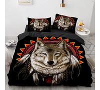 YURKO 240 X 260 Cm House De Couette 240/260 avec 2 Taies d'oreiller 65X65Cm Pas De Repassage Loup Animaux Housse Couette 2 Personnes Polyester Coton