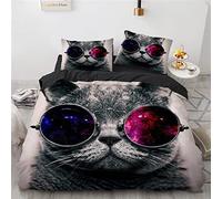 YURKO 240 X 260 Cm Parure De Lit Enfant 240X260 avec 2 Taies d'oreiller 65X65Cm Pas De Repassage Chat Animaux Housse Couette 2 Personnes Polyester Coton