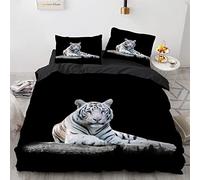 YURKO 240X260Cm Housses De Couette Pas De Repassage Tigre Animaux Parure Housse Couette 240X260 Polyester Coton avec 2 Taies d'oreiller 65X65Cm