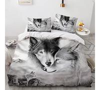YURKO House De Couette Loup Animaux Pas De Repassage Polyester Coton Housse De Couette 200X200 Enfant Fille 200X200Cm avec 2 Taies d'oreiller 65X65Cm