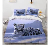 YURKO Housse De Couette 155X220 Enfant 155 X 220 Cm Pas De Repassage Polyester Coton Housse De Couette Fille Tigre Animaux avec 2 Taies d'oreiller 65X65Cm
