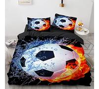 YURKO Housse De Couette 2 Personnes Garcon Foot Football Polyester Coton Housse De Couette 240 X 220 Pas De Repassage avec 2 Taies d'oreiller 65X65Cm 220X240Cm