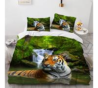 YURKO Housse De Couette 2 Personnes Garcon Tigre Animaux Polyester Coton Parure De Lit Enfant 240X260 Pas De Repassage avec 2 Taies d'oreiller 65X65Cm 240X260 Cm
