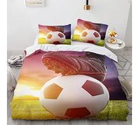 YURKO Housse De Couette 200X200 Enfant 200X200Cm Pas De Repassage Polyester Coton Parure Lit 2 Personnes Foot Football avec 2 Taies d'oreiller 65X65Cm