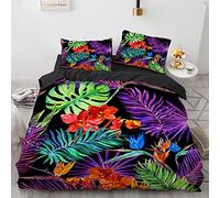 YURKO Housse De Couette 200X200 Enfant Fille 200X200Cm Pas De Repassage Polyester Coton Housses De Couettes Enfants Tropical Tropicale Tropique Jungle Tropicale Forêt avec 2 Taies d'oreiller 65X65Cm