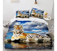 YURKO Housses De Couettes Enfants Tigre Animaux Polyester Coton Housse De Couette 240X260 Pas De Repassage avec 2 Taies d'oreiller 65X65Cm 240X260Cm