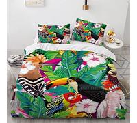 YURKO Parrure De Lit Tropical Tropicale Tropique Jungle Tropicale Forêt Pas De Repassage Polyester Coton Parure De Lit 200X200 Adulte 200X200 Cm avec 2 Taies d'oreiller 65X65Cm