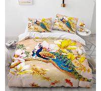 YURKO Parure De Lit 240X260 Enfant Fille Paon Animaux avec 2 Taies d'oreiller 65X65Cm Polyester Coton Housses De Couettes Pas De Repassage 240X260 Cm